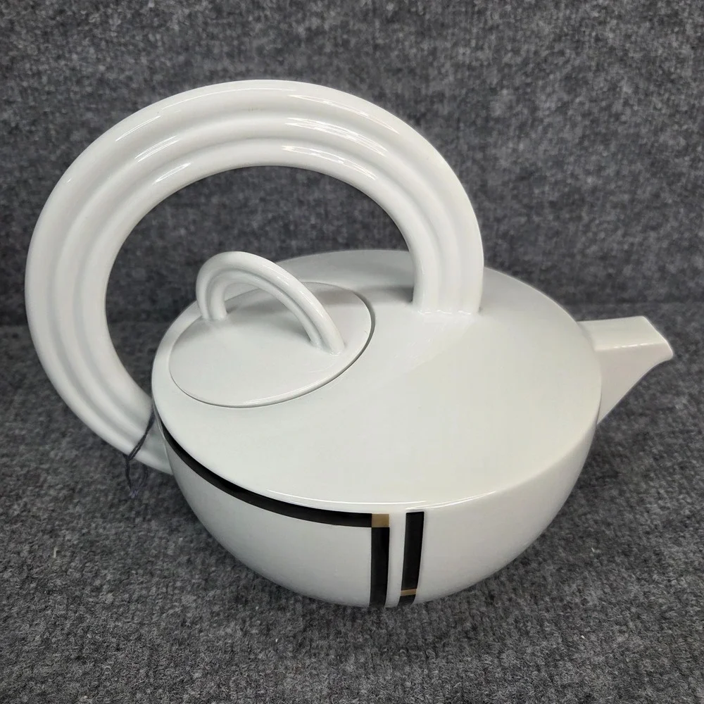 Rosenthal Studio-Line Porcelian Mario Bellini Cupola Teapot MCM White Black Gold